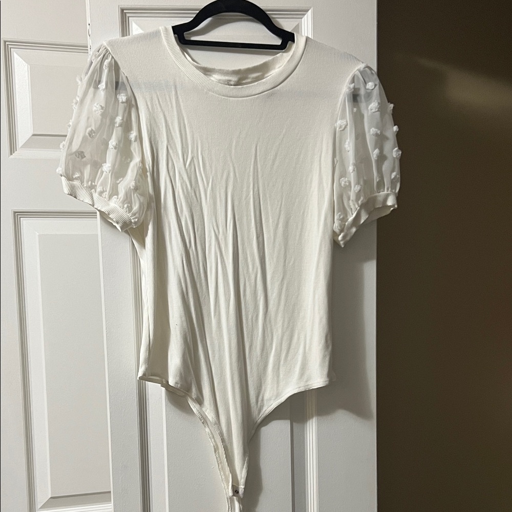 Elegant White Puff Sleeve Women's bodysuit